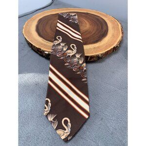 Vintage Diana By Regal Brown Flamingo Patterned Tie